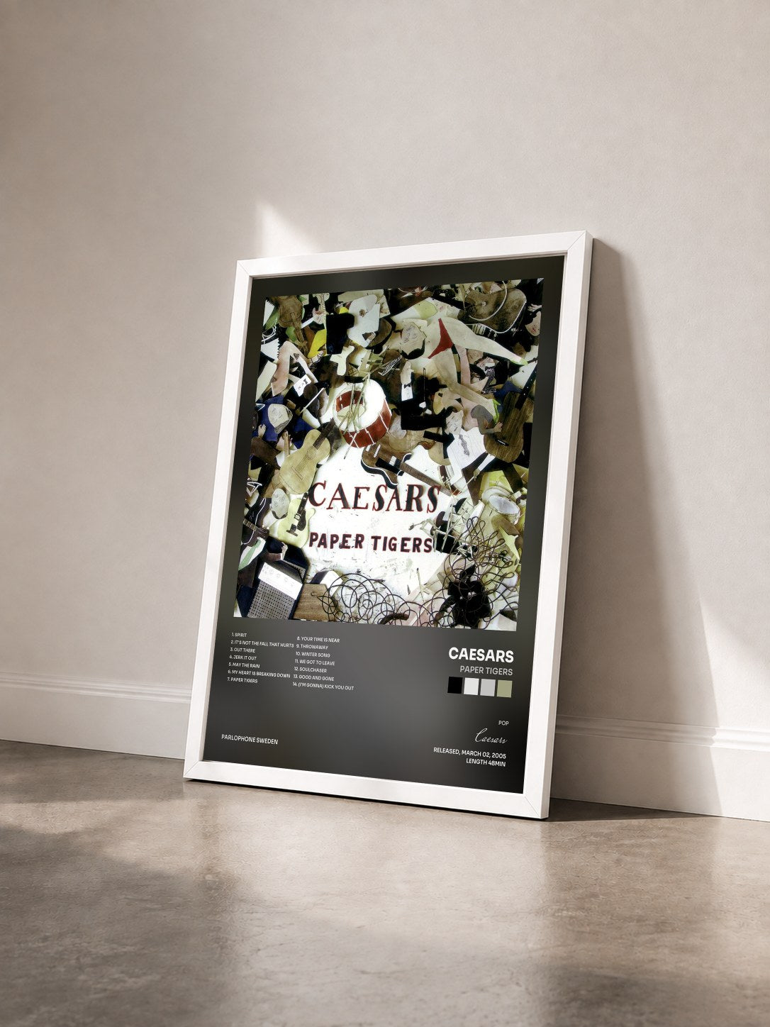 #blanc Tableau de l'album Paper Tigers de Caesars vu de trois quarts, cadre blanc