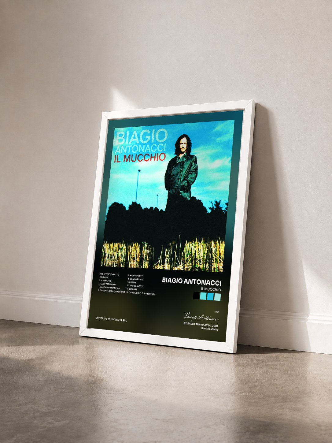 #blanc Tableau de l'album Il Mucchio de Biagio Antonacci vu de trois quarts, cadre blanc