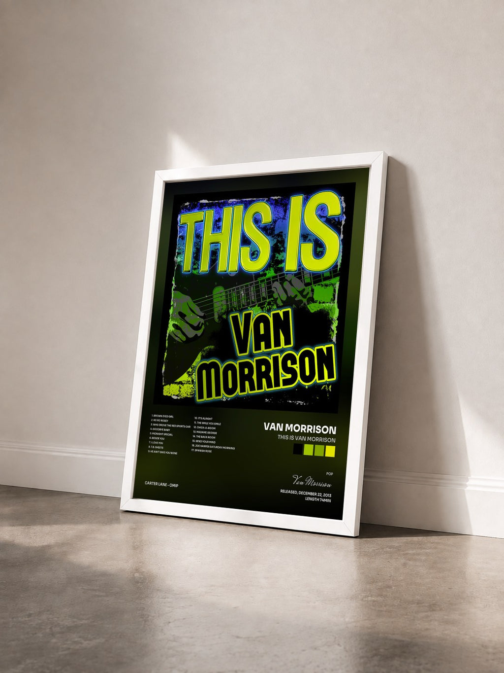 #blanc This Is Van Morrison by Van Morrison as a framed art print seen at an angle, white frame