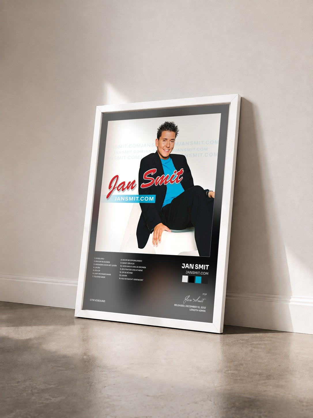 #blanc Tableau de l'album JanSmit.com de Jan Smit vu de trois quarts, cadre blanc