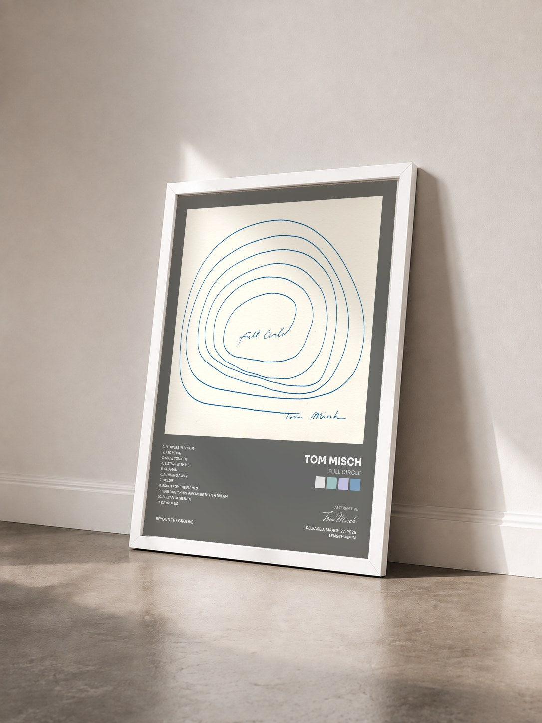#blanc Tableau de l'album Full Circle de Tom Misch vu de trois quarts, cadre blanc