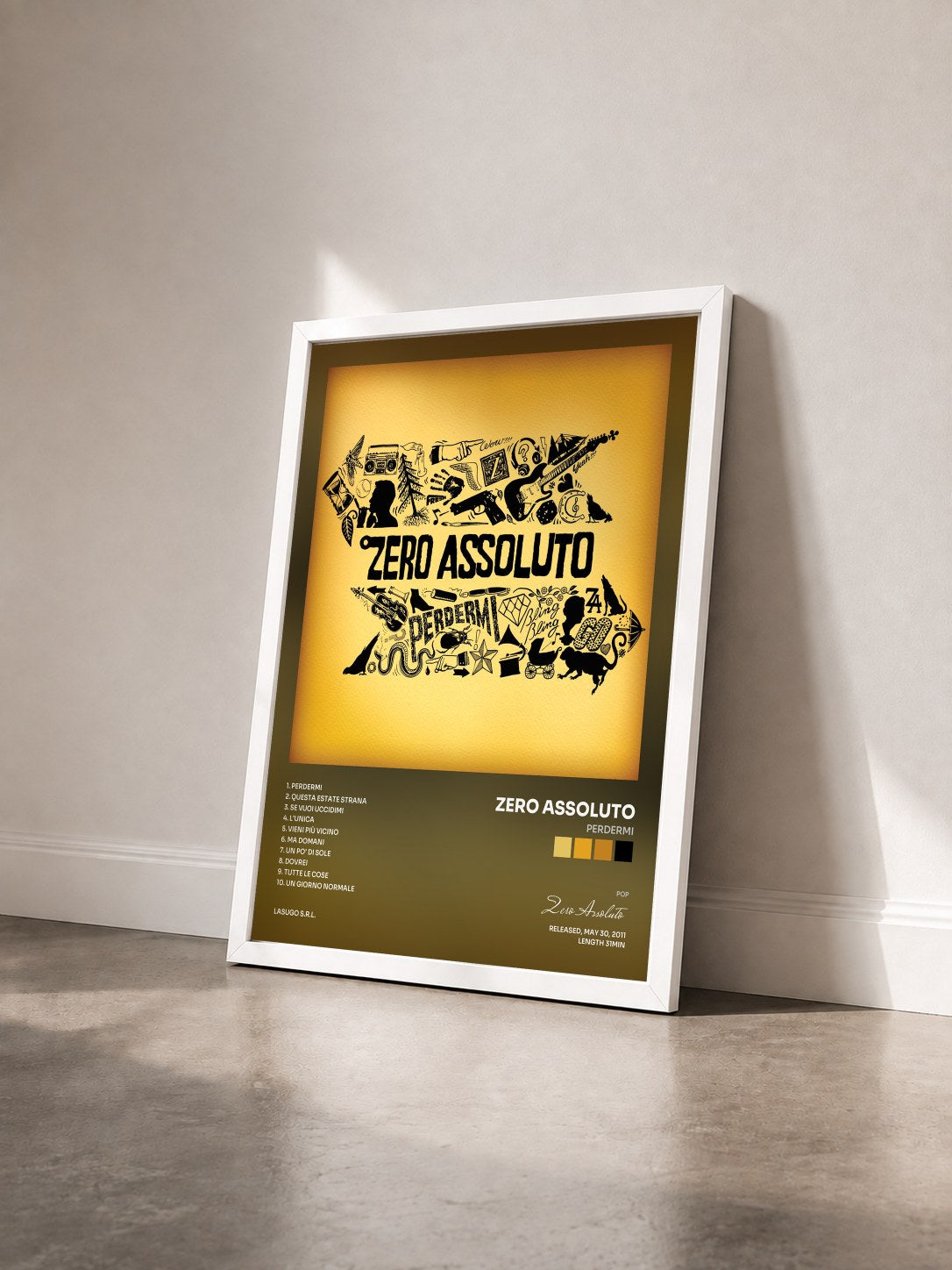 #blanc Tableau de l'album Perdermi de Zero Assoluto vu de trois quarts, cadre blanc