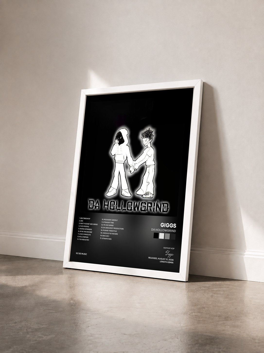 #blanc Tableau de l'album Da Hollowgrind de Giggs vu de trois quarts, cadre blanc