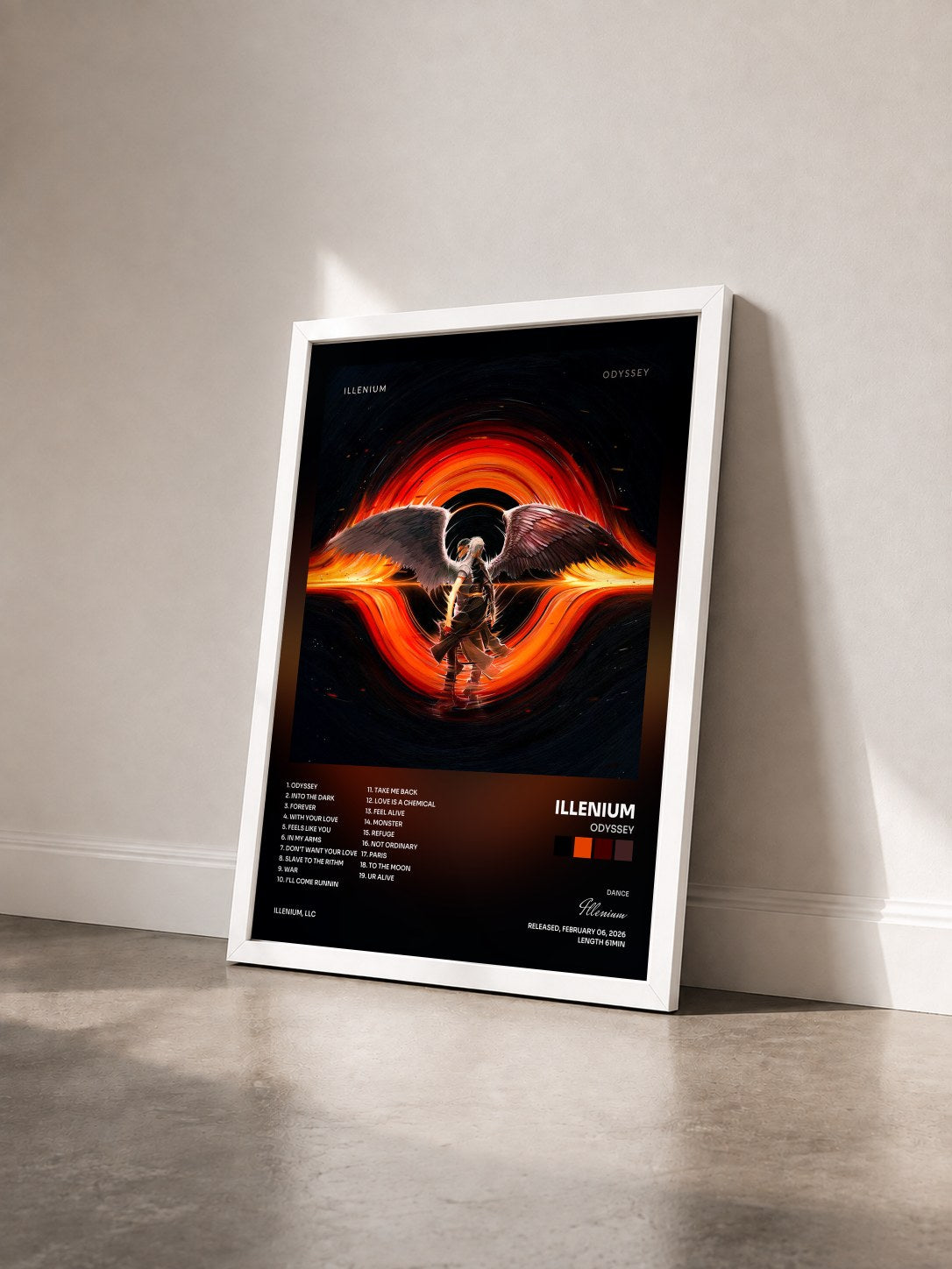 #blanc Tableau de l'album ODYSSEY de Illenium vu de trois quarts, cadre blanc