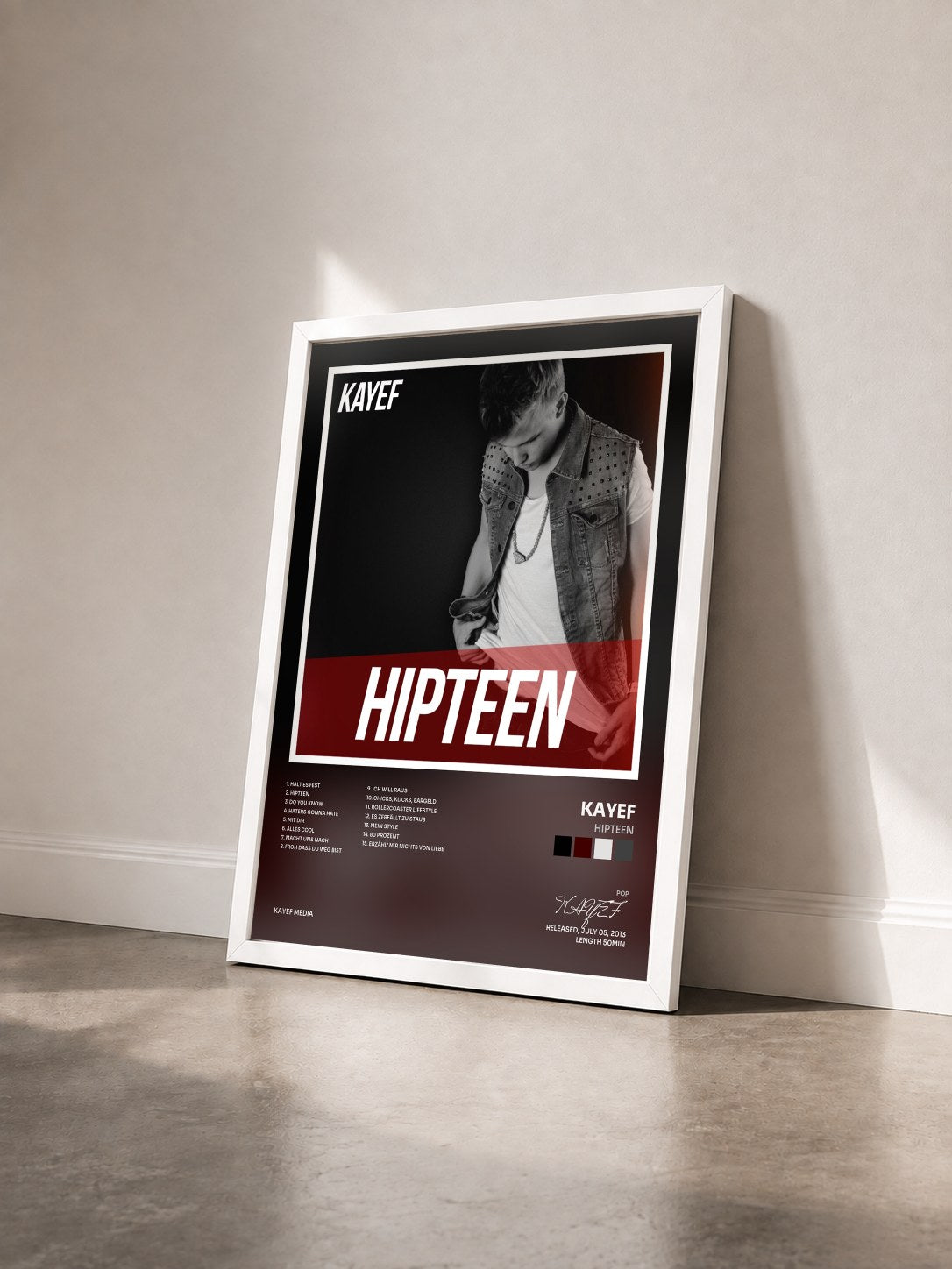 #blanc Tableau de l'album Hipteen de KAYEF vu de trois quarts, cadre blanc