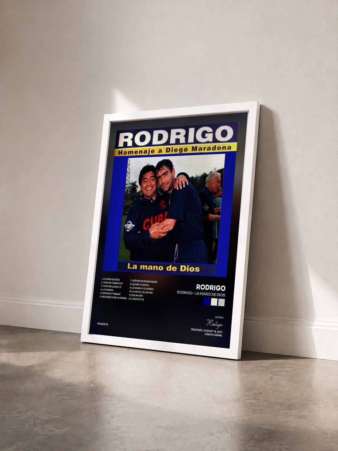 #blanc Tableau de l'album Rodrigo - La mano de dios de Rodrigo vu de trois quarts, cadre blanc