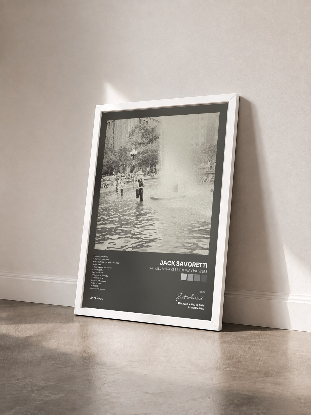 #blanc Tableau de l'album We Will Always Be The Way We Were de Jack Savoretti vu de trois quarts, cadre blanc