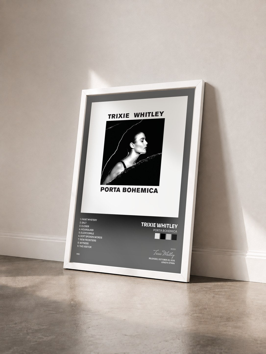 #blanc Tableau de l'album Porta Bohemica de Trixie Whitley vu de trois quarts, cadre blanc