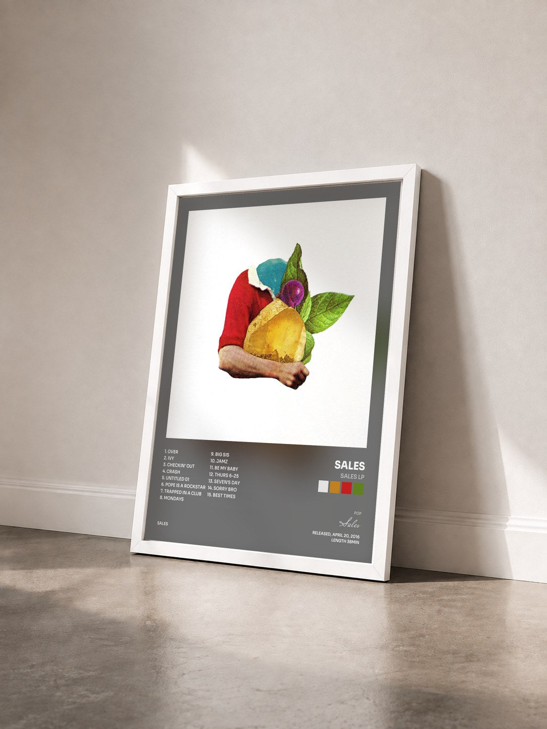 #blanc Tableau de l'album SALES LP de Sales vu de trois quarts, cadre blanc