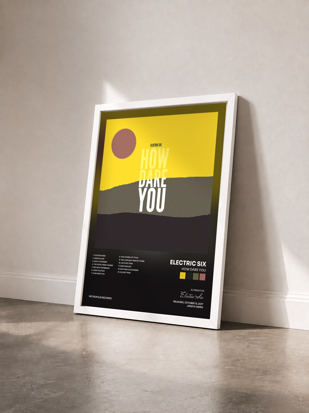 #blanc Tableau de l'album How Dare You de Electric Six vu de trois quarts, cadre blanc