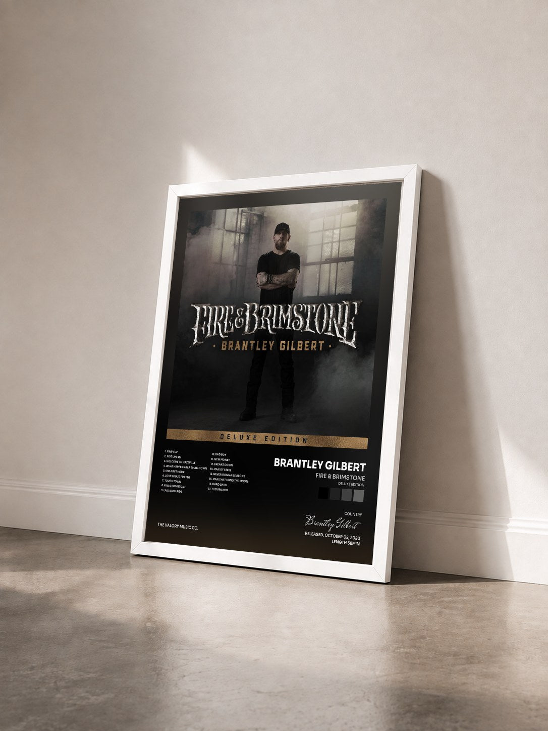 #blanc Tableau de l'album Fire & Brimstone (Deluxe Edition) de Brantley Gilbert vu de trois quarts, cadre blanc