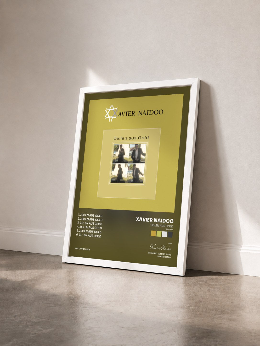 #blanc Tableau de l'album Zeilen aus Gold (Remixes) de Xavier Naidoo vu de trois quarts, cadre blanc