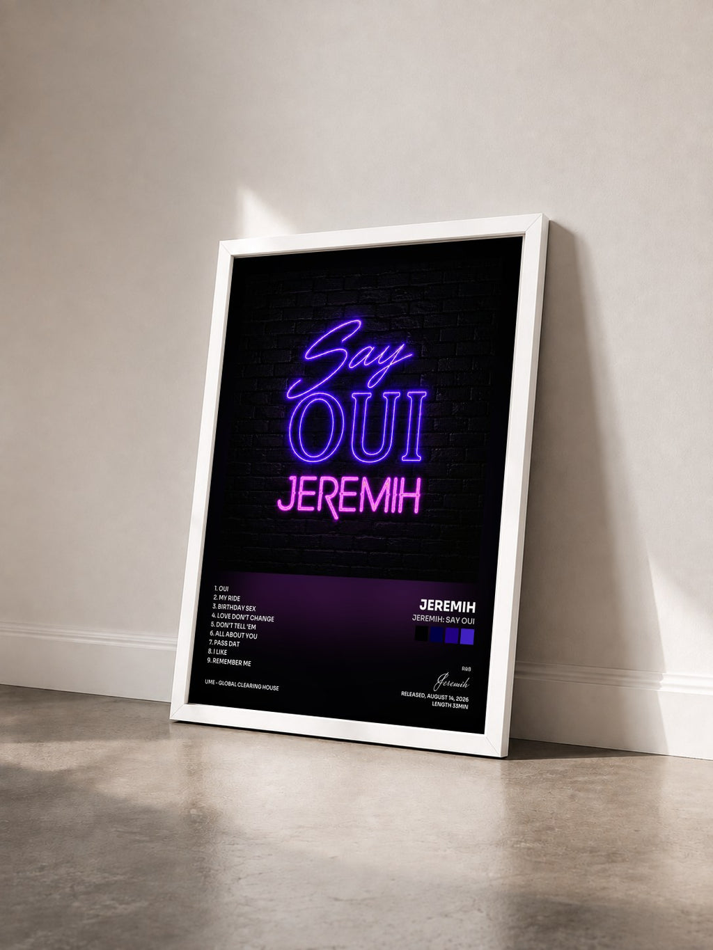 #blanc Tableau de l'album Jeremih: Say Oui de Jeremih vu de trois quarts, cadre blanc