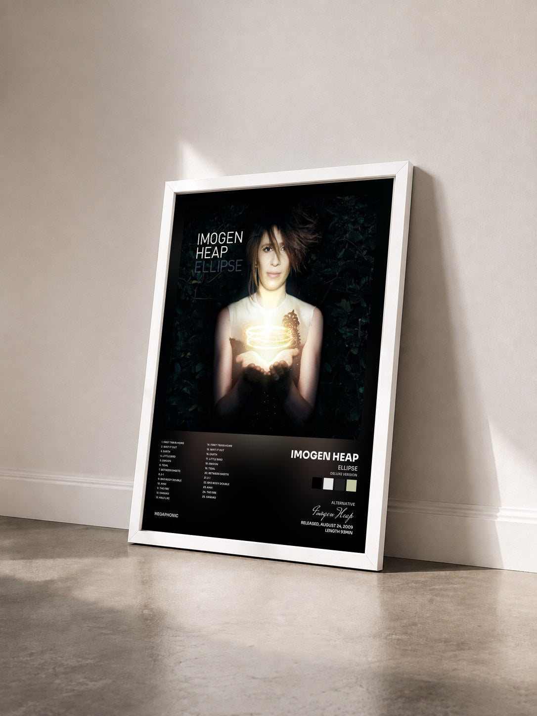 #blanc Tableau de l'album Ellipse (Deluxe Version) de Imogen Heap vu de trois quarts, cadre blanc