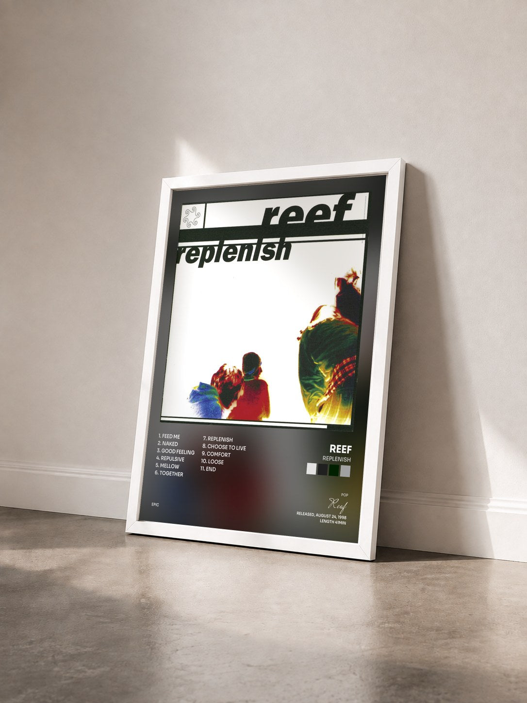 #blanc Tableau de l'album Replenish de Reef vu de trois quarts, cadre blanc