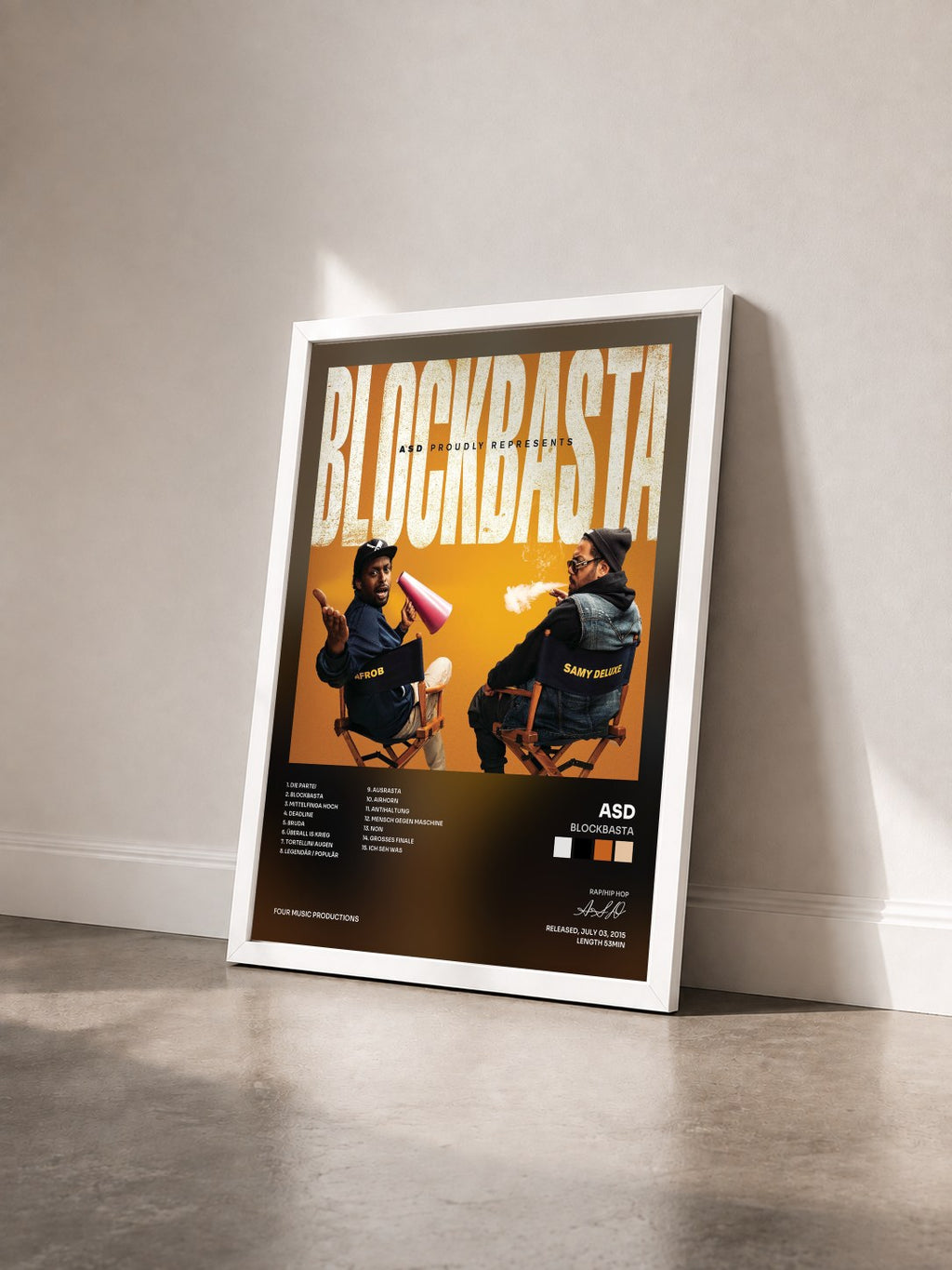 #blanc Tableau de l'album Blockbasta de ASD vu de trois quarts, cadre blanc