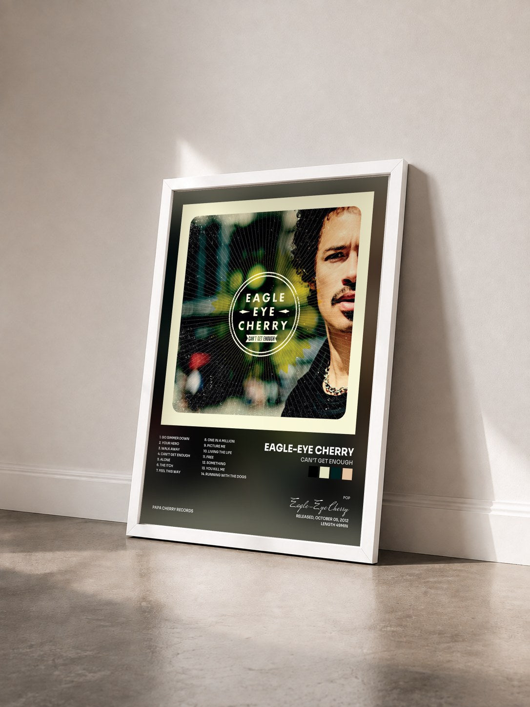 #blanc Tableau de l'album Can't Get Enough de Eagle-Eye Cherry vu de trois quarts, cadre blanc
