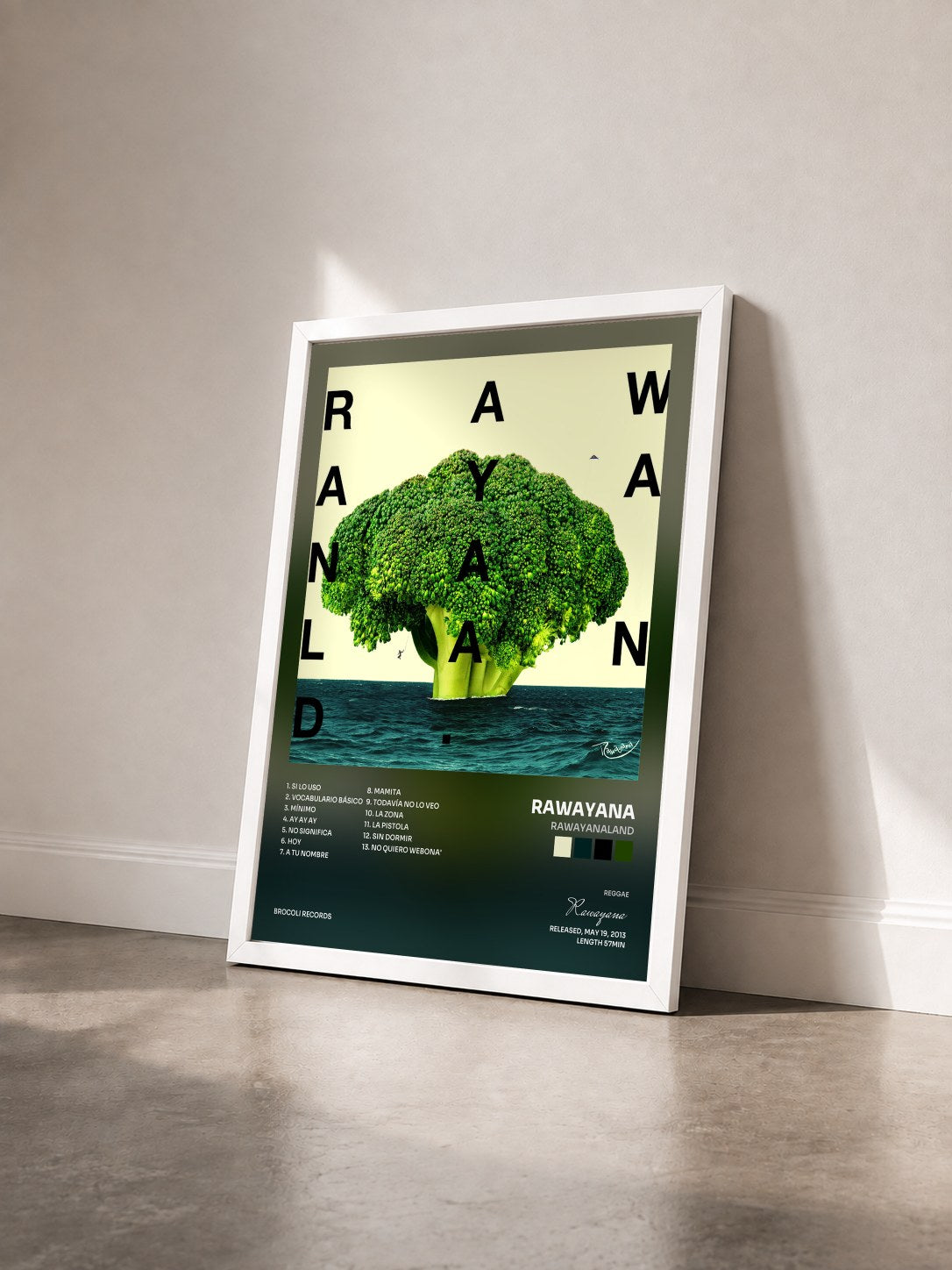 #blanc Tableau de l'album RawayanaLand de Rawayana vu de trois quarts, cadre blanc