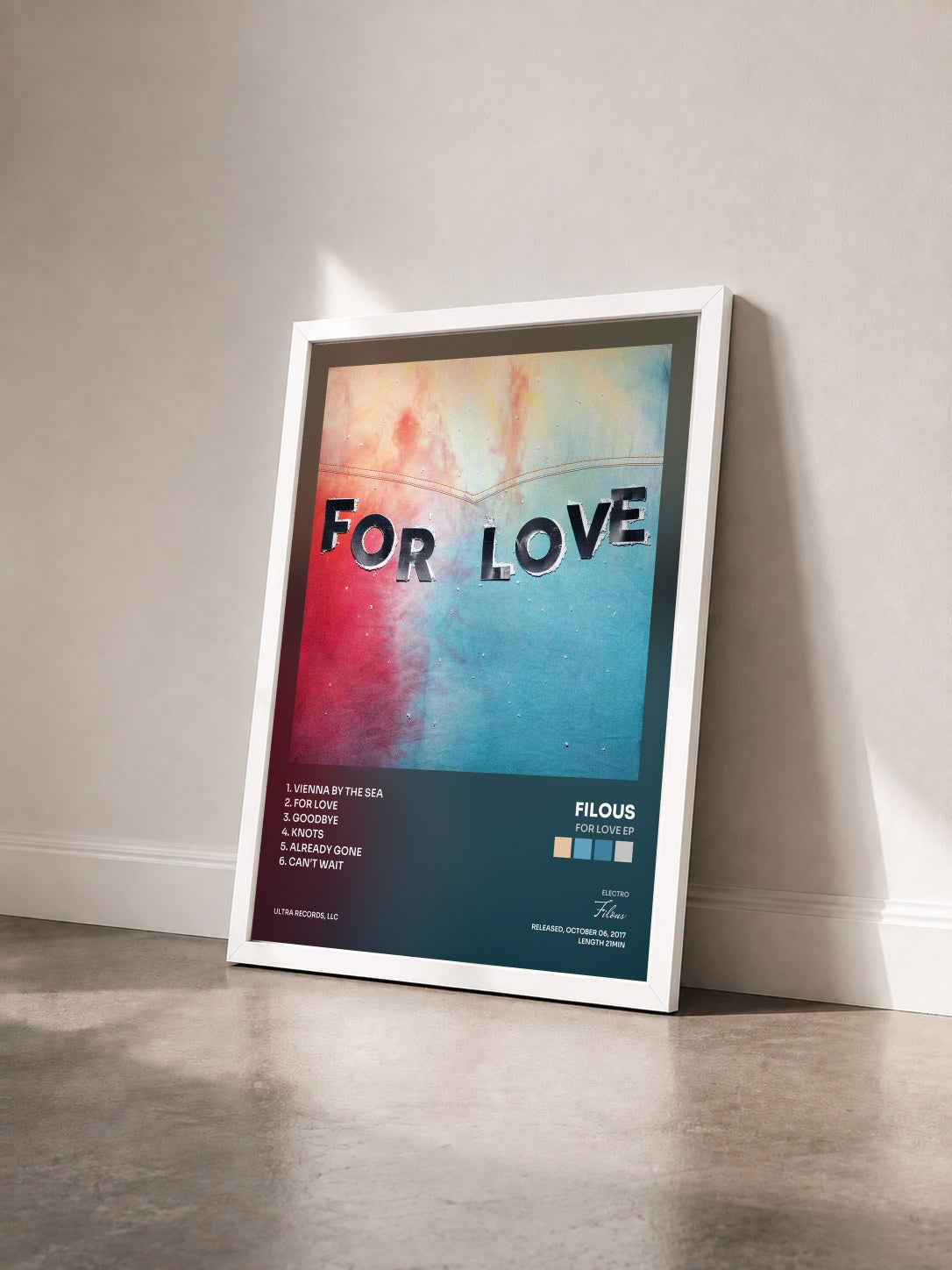 #blanc Tableau de l'album For Love EP de Filous vu de trois quarts, cadre blanc
