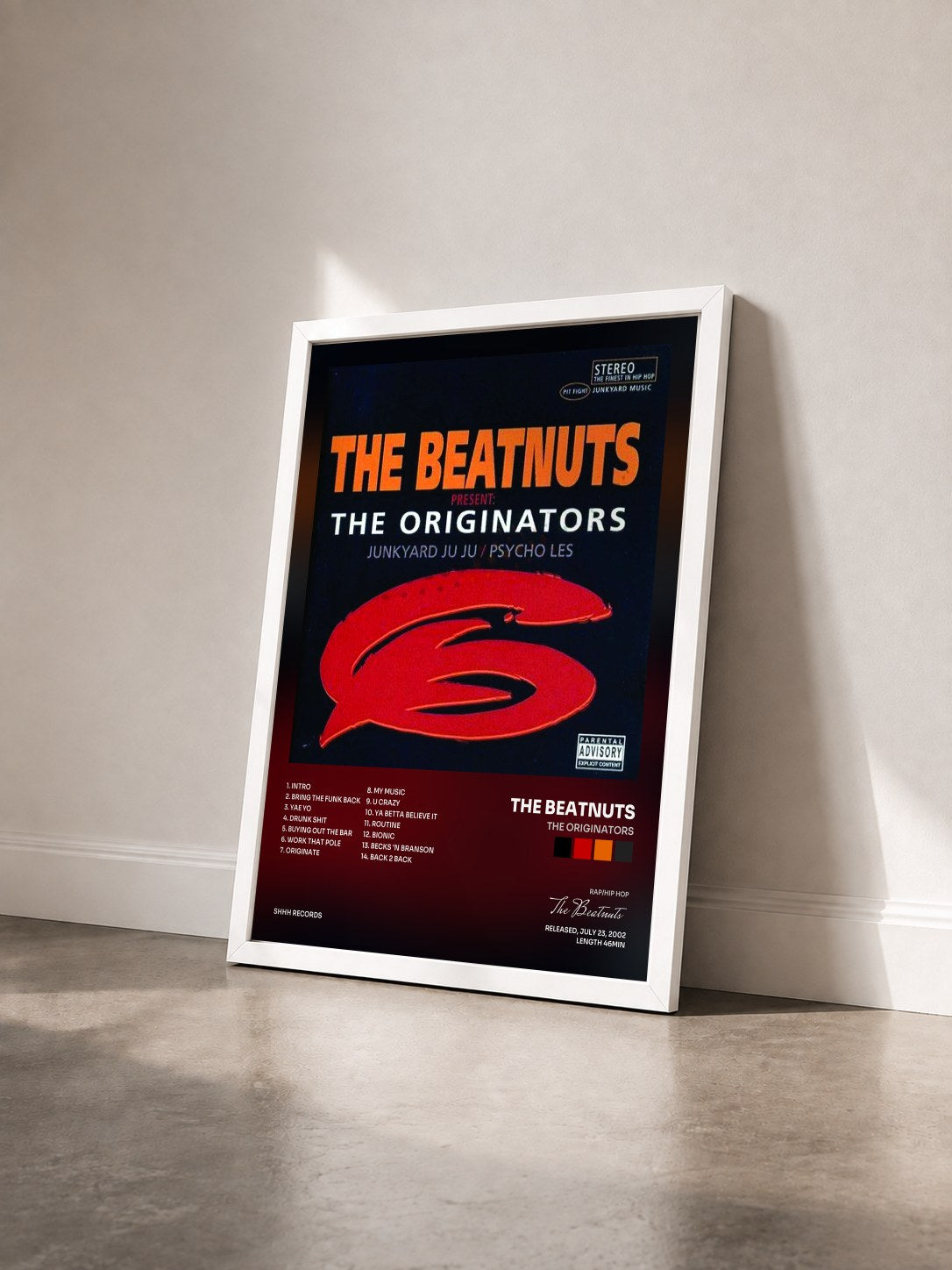 #blanc Tableau de l'album The Originators de The Beatnuts vu de trois quarts, cadre blanc