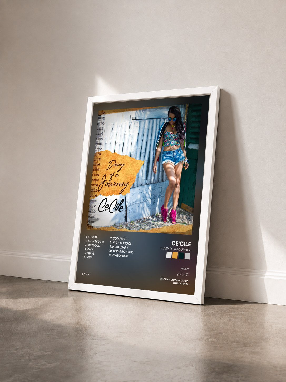 #blanc Tableau de l'album Diary of a Journey de Ce'cile vu de trois quarts, cadre blanc