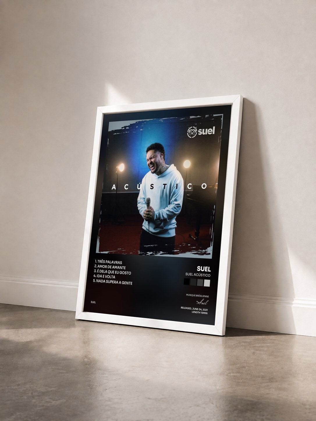 #blanc Tableau de l'album Suel Acústico de Suel vu de trois quarts, cadre blanc