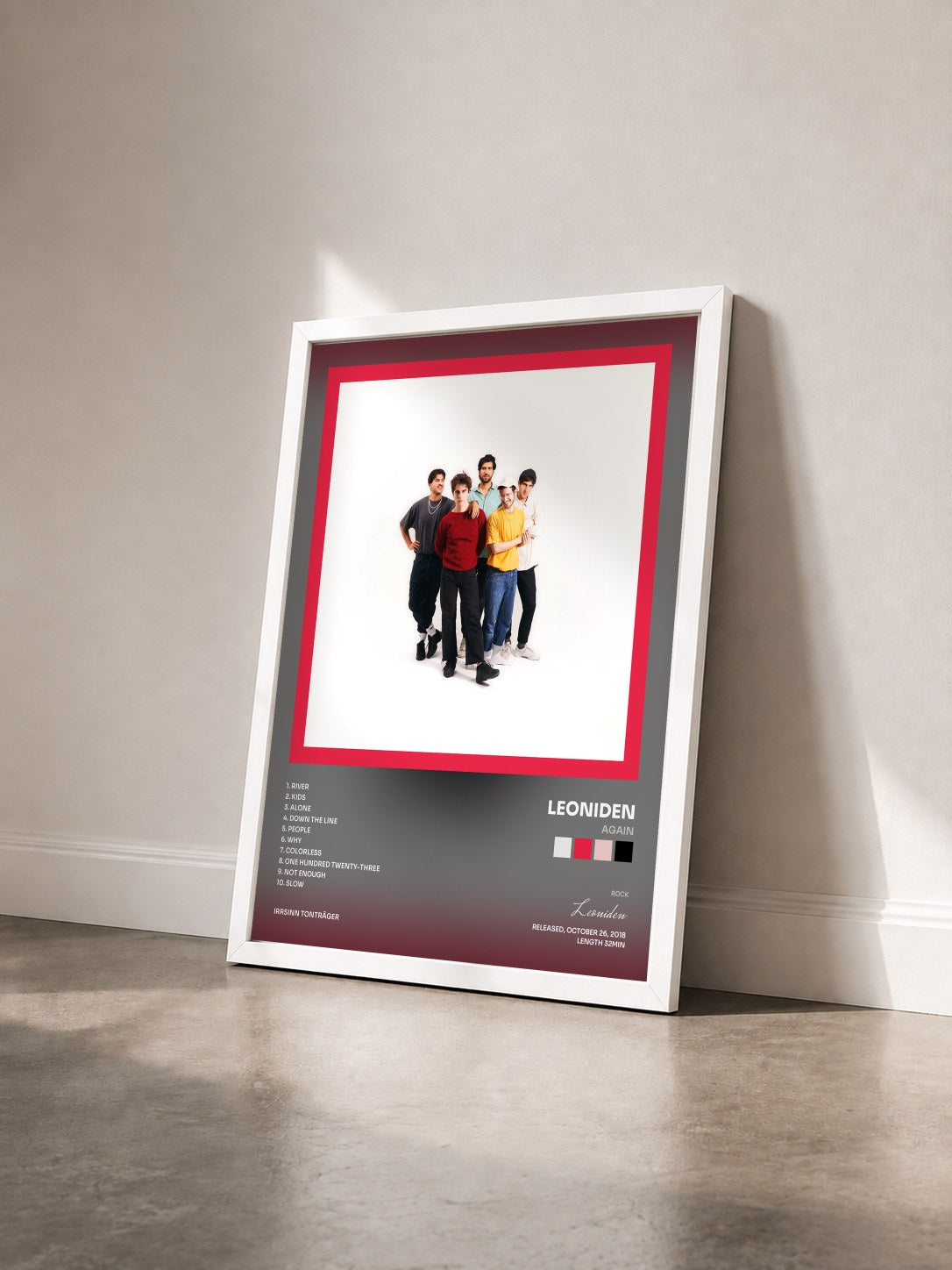 #blanc Tableau de l'album Again de Leoniden vu de trois quarts, cadre blanc