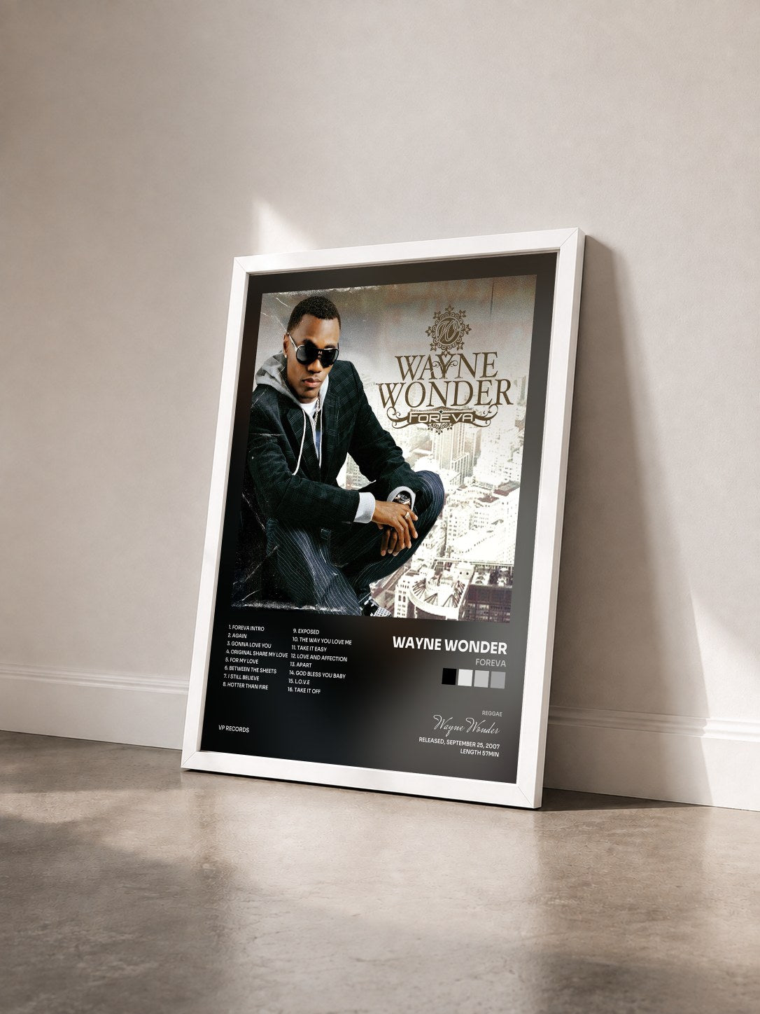 #blanc Tableau de l'album Foreva de Wayne Wonder vu de trois quarts, cadre blanc