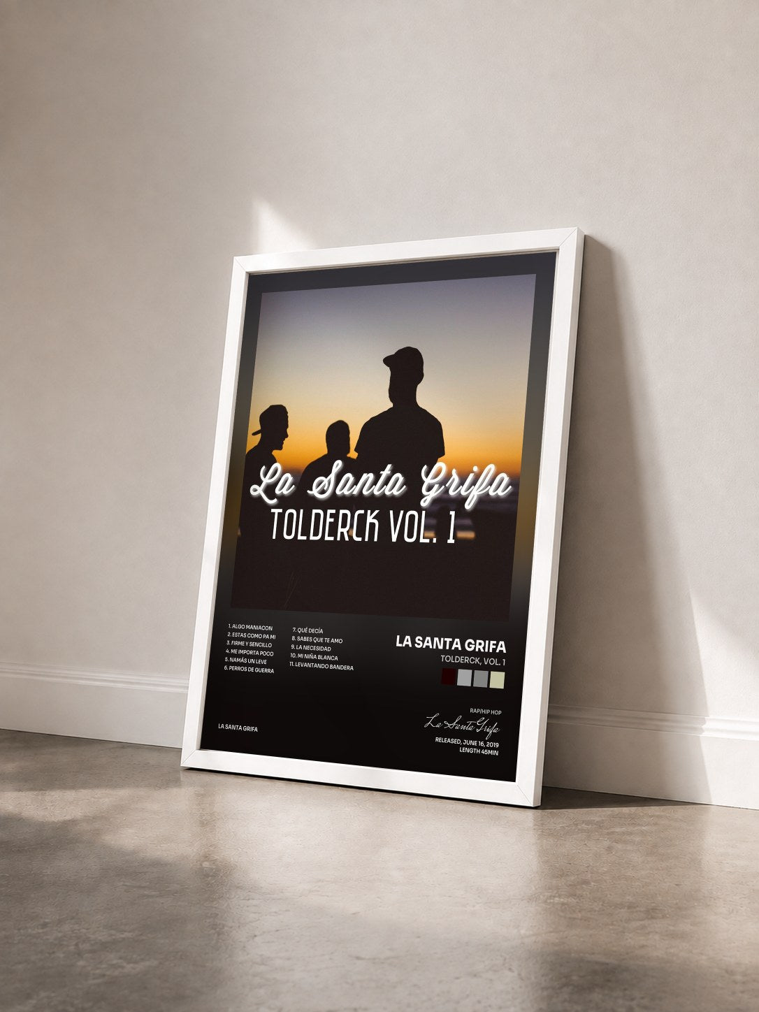 #blanc Tableau de l'album Tolderck, Vol. 1 de La Santa Grifa vu de trois quarts, cadre blanc
