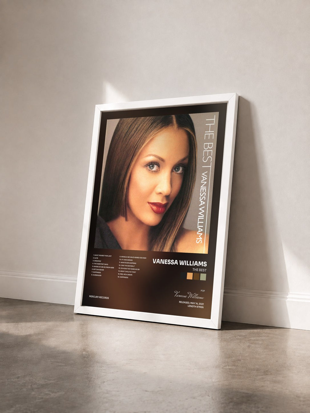 #blanc Tableau de l'album The Best de Vanessa Williams vu de trois quarts, cadre blanc