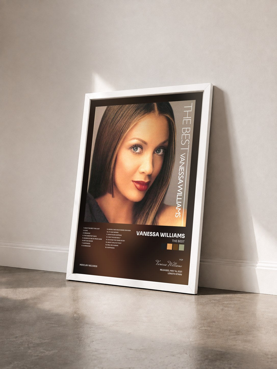 #blanc Tableau de l'album The Best de Vanessa Williams vu de trois quarts, cadre blanc