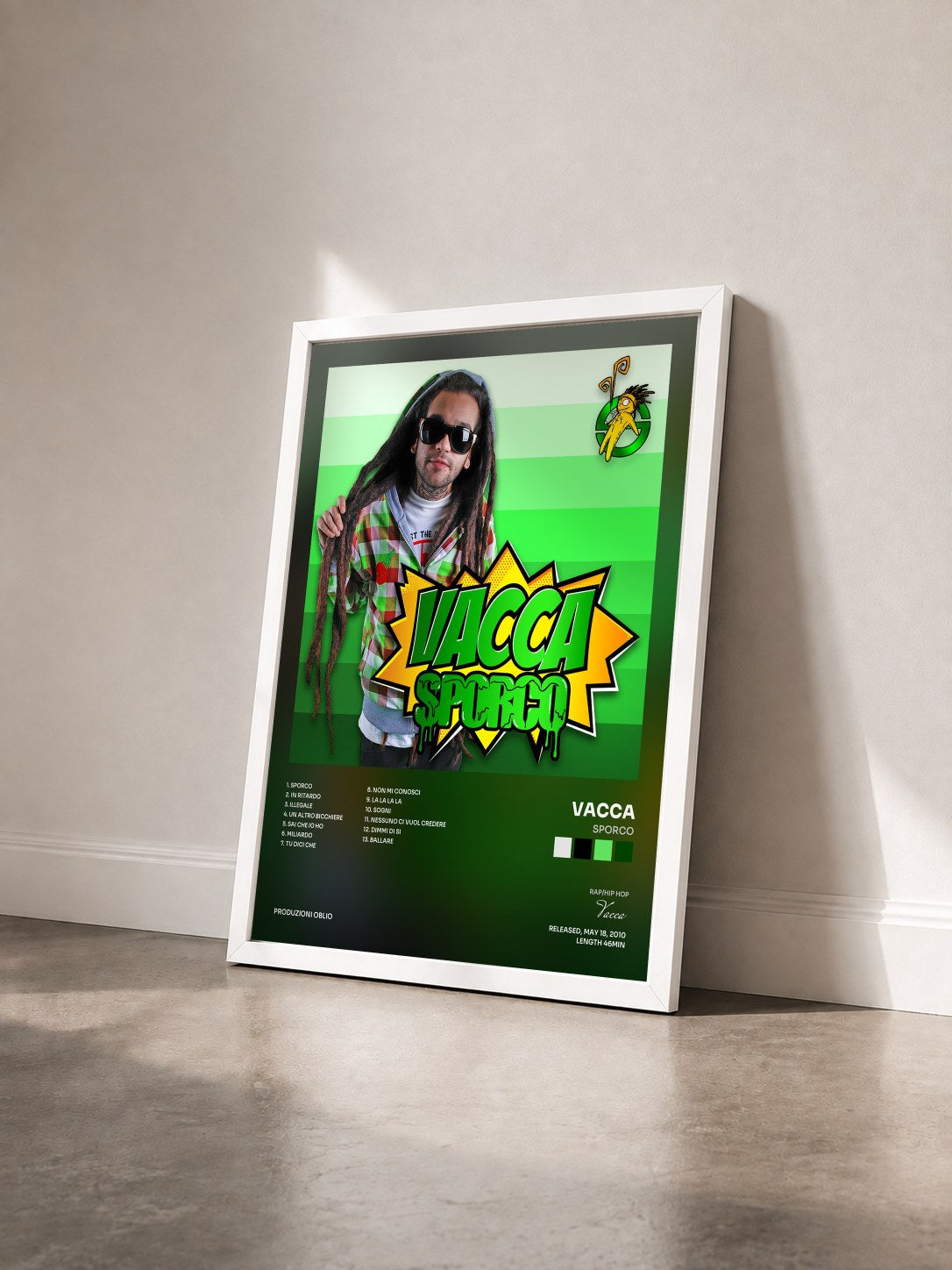 #blanc Tableau de l'album Sporco de Vacca vu de trois quarts, cadre blanc