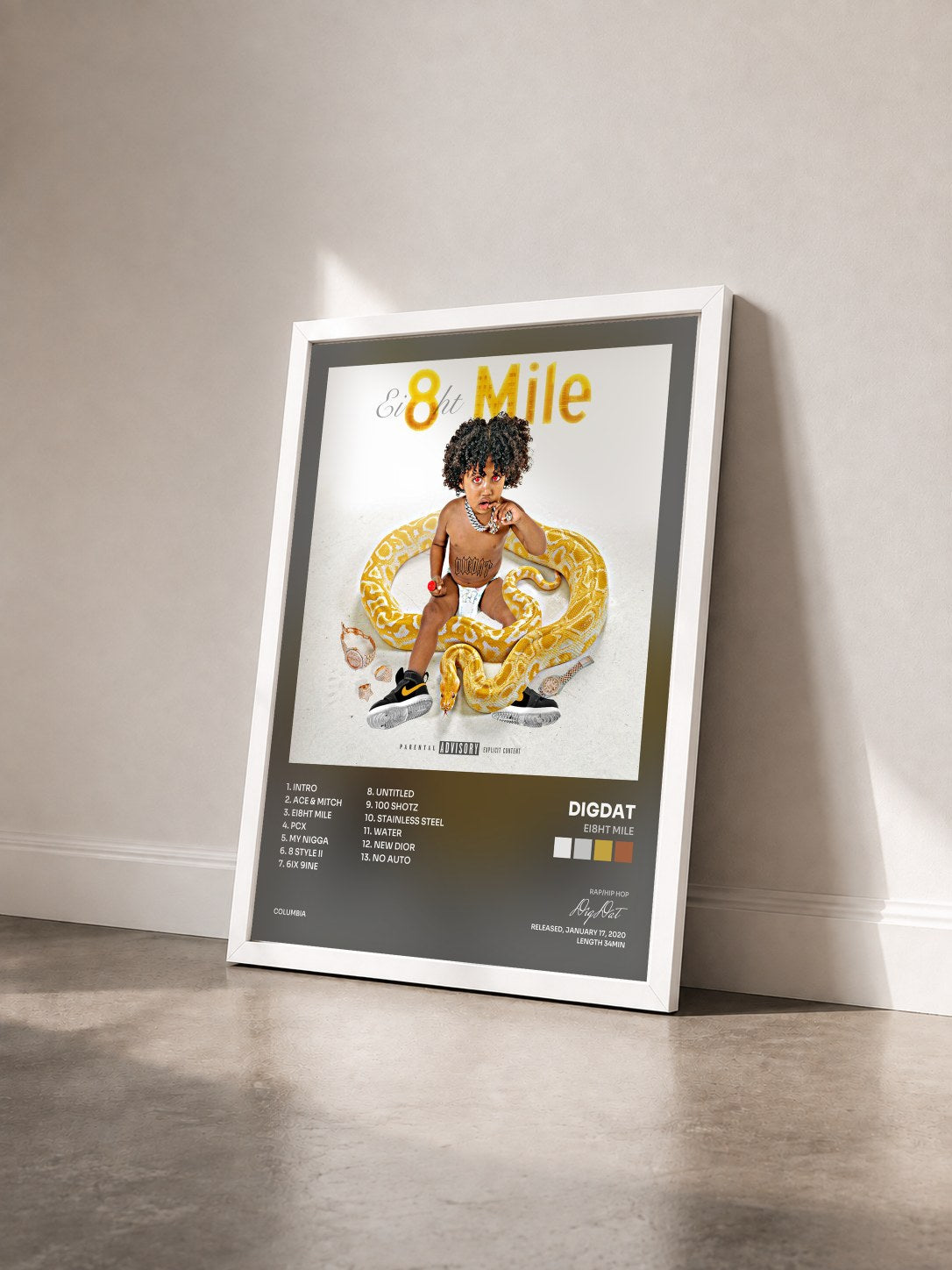 #blanc Tableau de l'album Ei8ht Mile de DigDat vu de trois quarts, cadre blanc