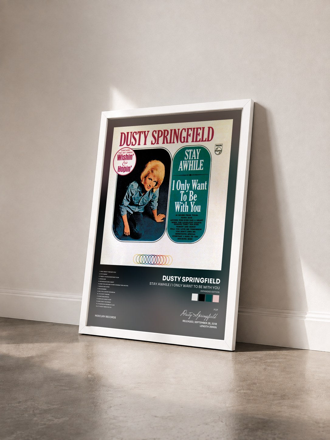 #blanc Tableau de l'album Stay Awhile / I Only Want To Be With You (Expanded Edition) de Dusty Springfield vu de trois quarts, cadre blanc