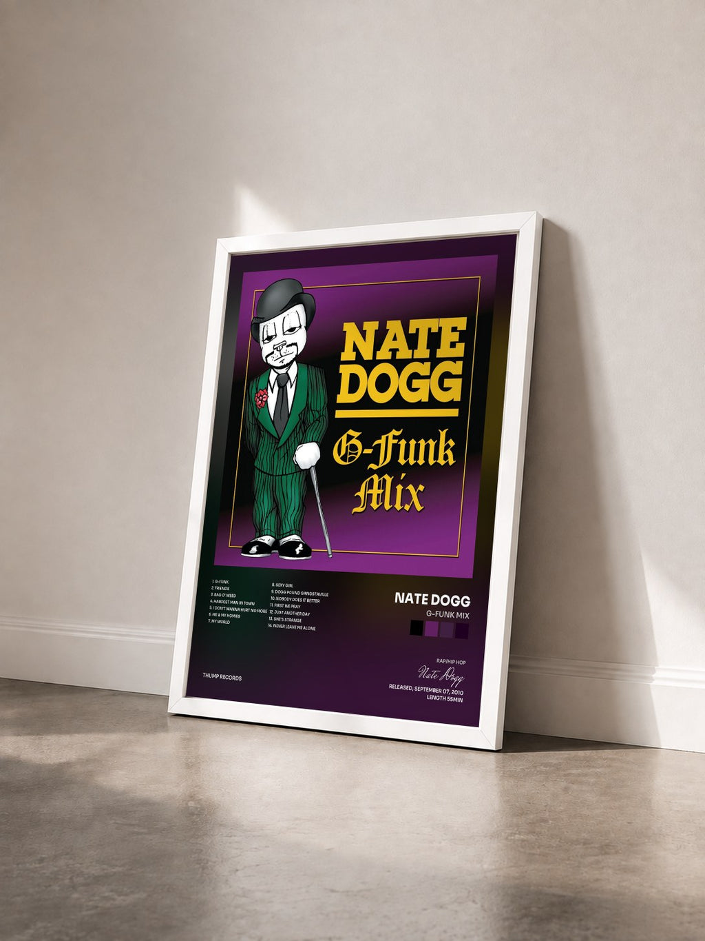 #blanc Tableau de l'album G-Funk Mix de Nate Dogg vu de trois quarts, cadre blanc