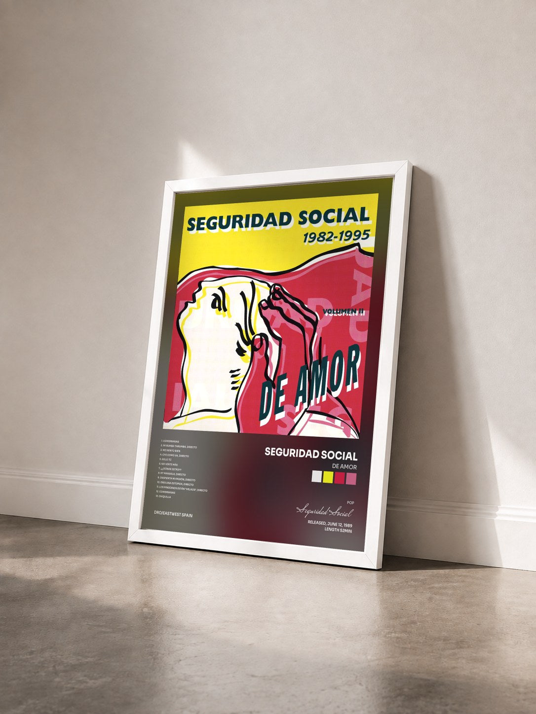 #blanc Tableau de l'album De Amor de Seguridad Social vu de trois quarts, cadre blanc