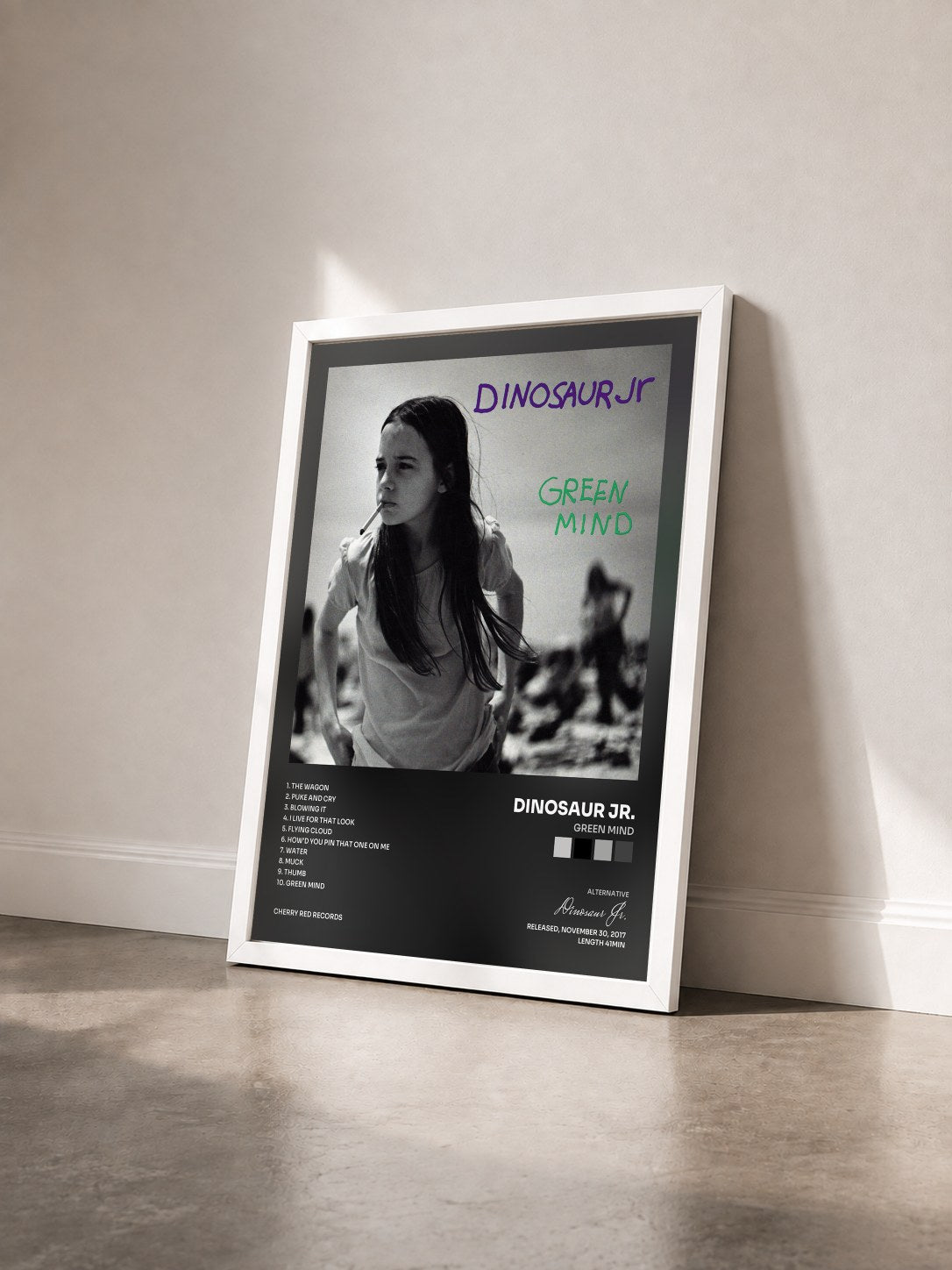 #blanc Tableau de l'album Green Mind de Dinosaur Jr. vu de trois quarts, cadre blanc