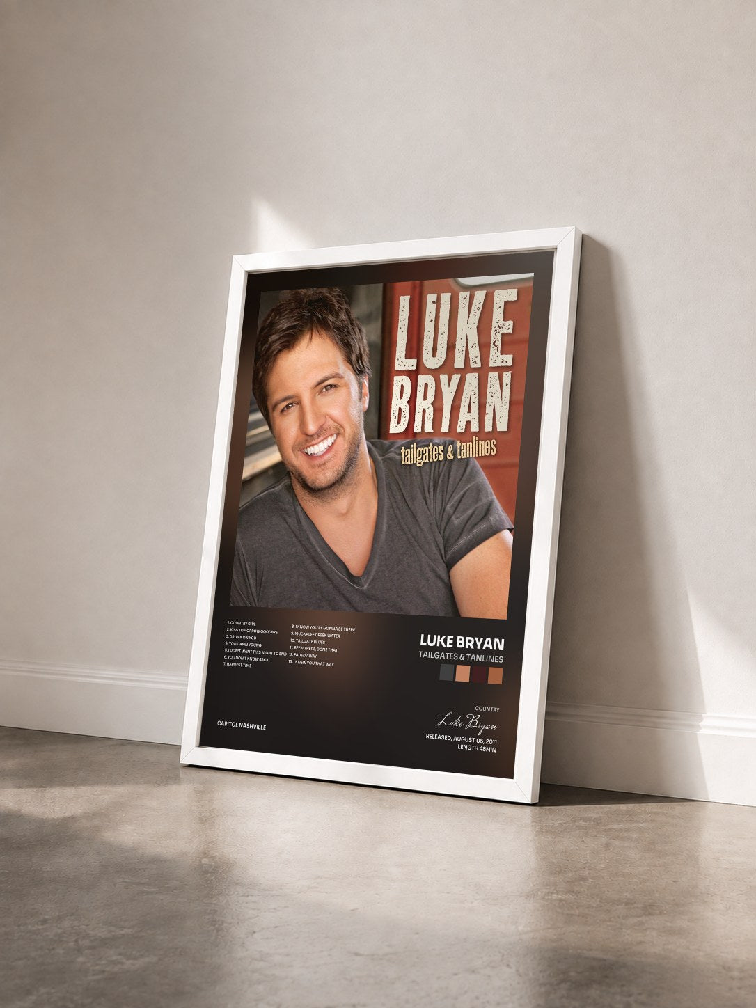 #blanc Tableau de l'album Tailgates & Tanlines de Luke Bryan vu de trois quarts, cadre blanc