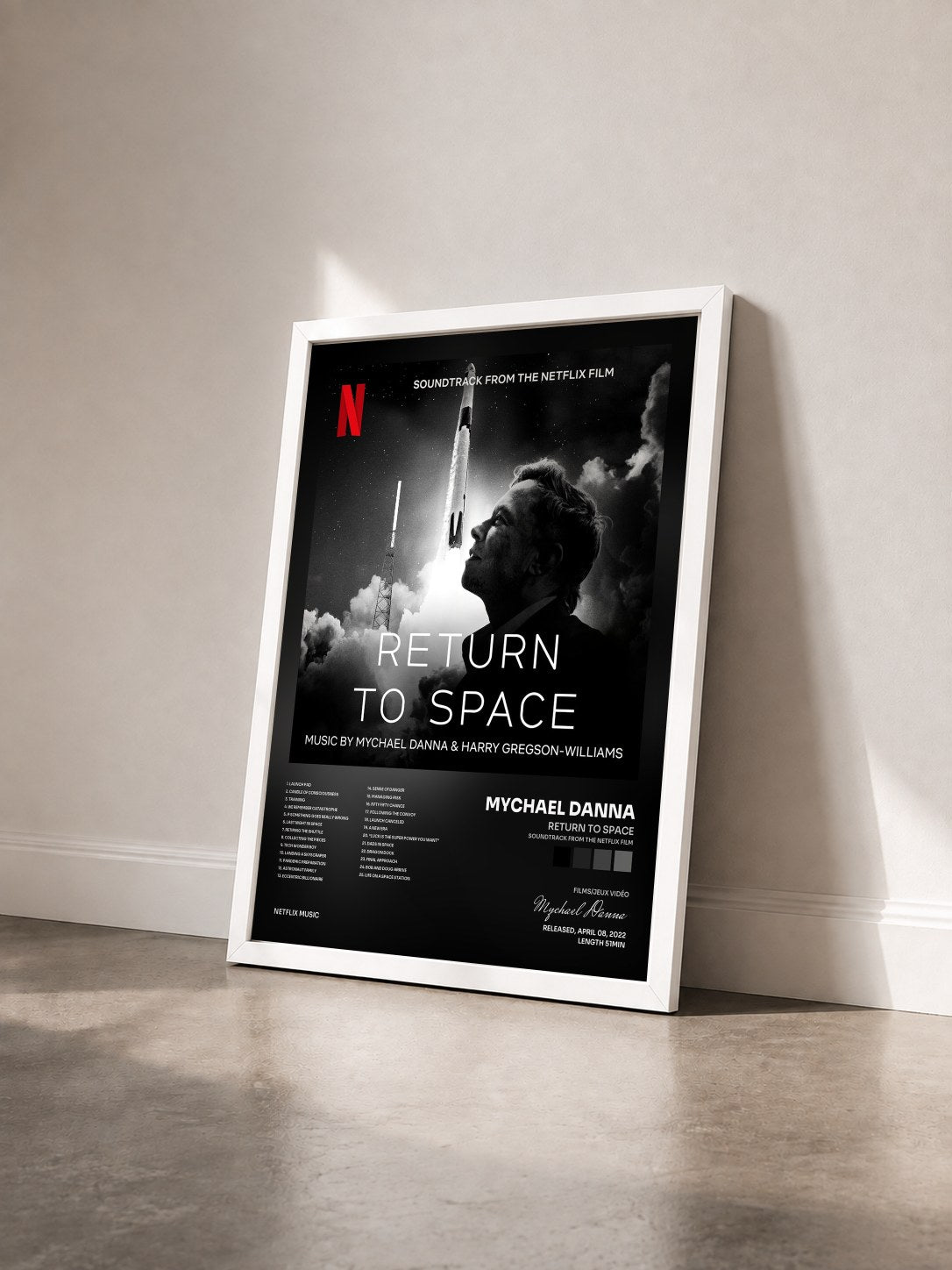 #blanc Tableau de l'album Return To Space (Soundtrack From The Netflix Film) de Mychael Danna vu de trois quarts, cadre blanc