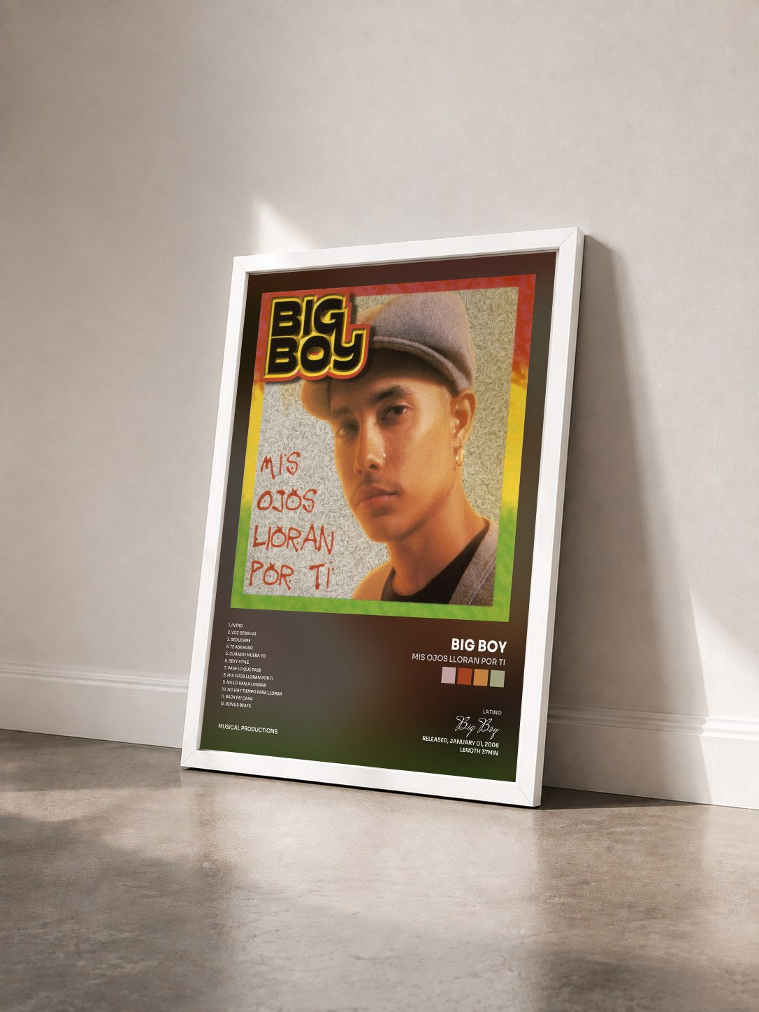 #blanc Tableau de l'album Mis Ojos Lloran Por Ti de Big Boy vu de trois quarts, cadre blanc