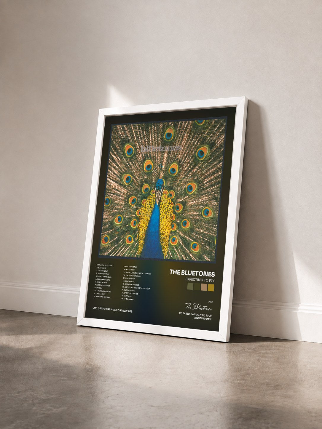 #blanc Tableau de l'album Expecting To Fly de The Bluetones vu de trois quarts, cadre blanc