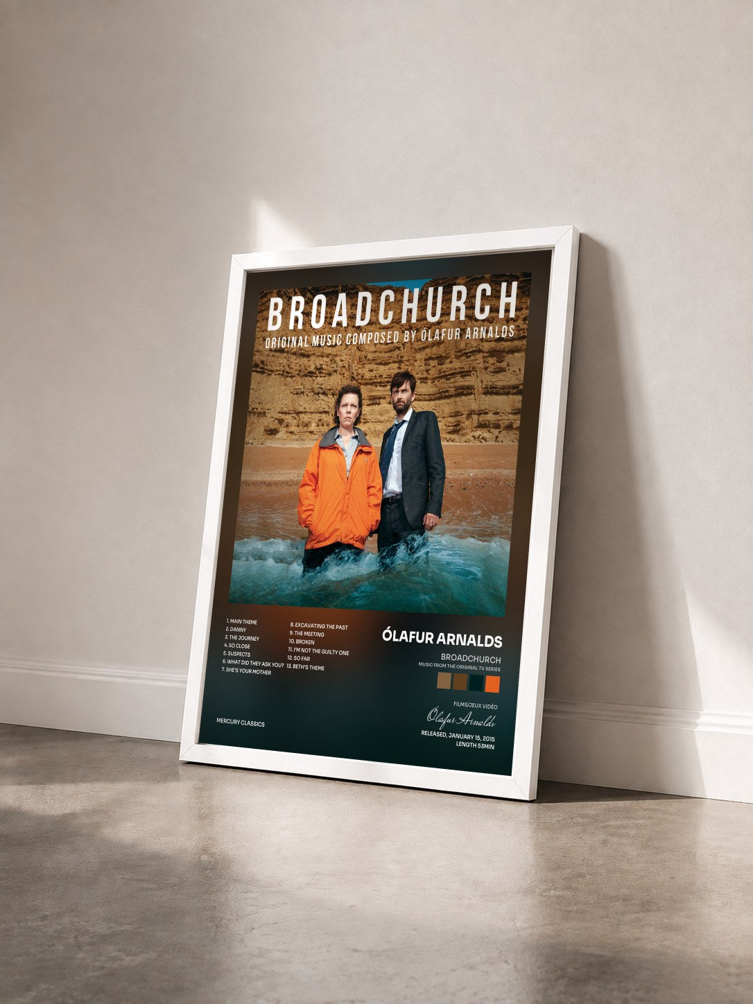 #blanc Tableau de l'album Broadchurch (Music From The Original TV Series) de Ólafur Arnalds vu de trois quarts, cadre blanc