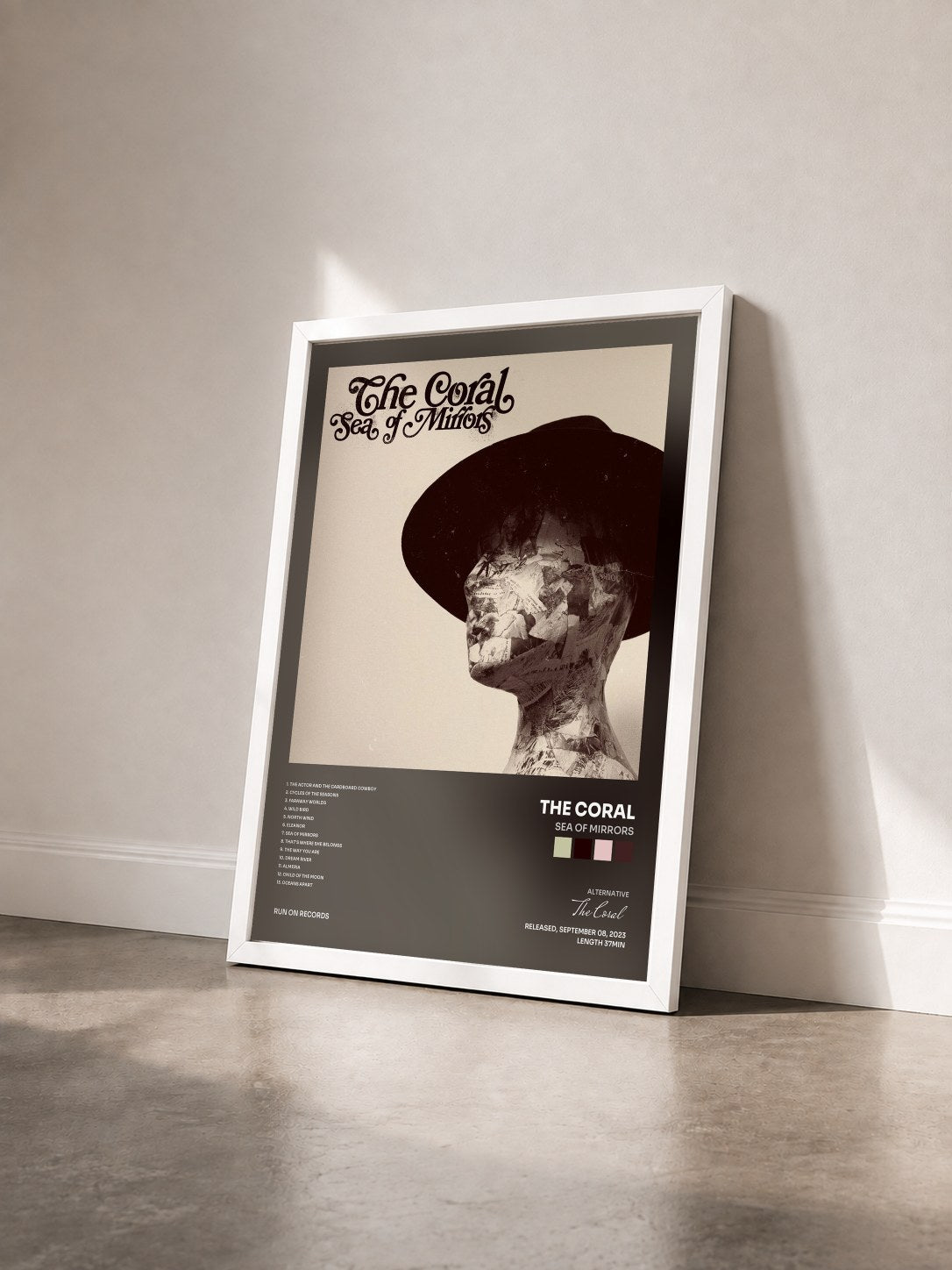#blanc Tableau de l'album Sea Of Mirrors de The Coral vu de trois quarts, cadre blanc