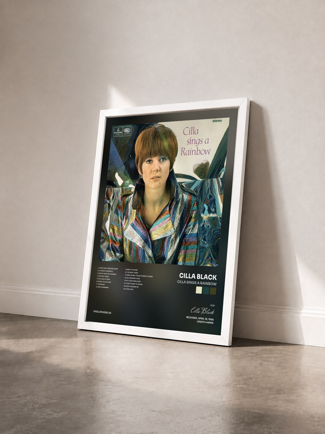 #blanc Tableau de l'album Cilla Sings a Rainbow de Cilla Black vu de trois quarts, cadre blanc
