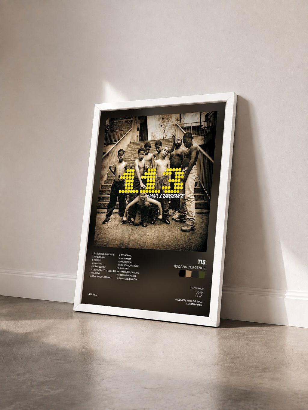#blanc Tableau de l'album 113 dans l'urgence de 113 vu de trois quarts, cadre blanc