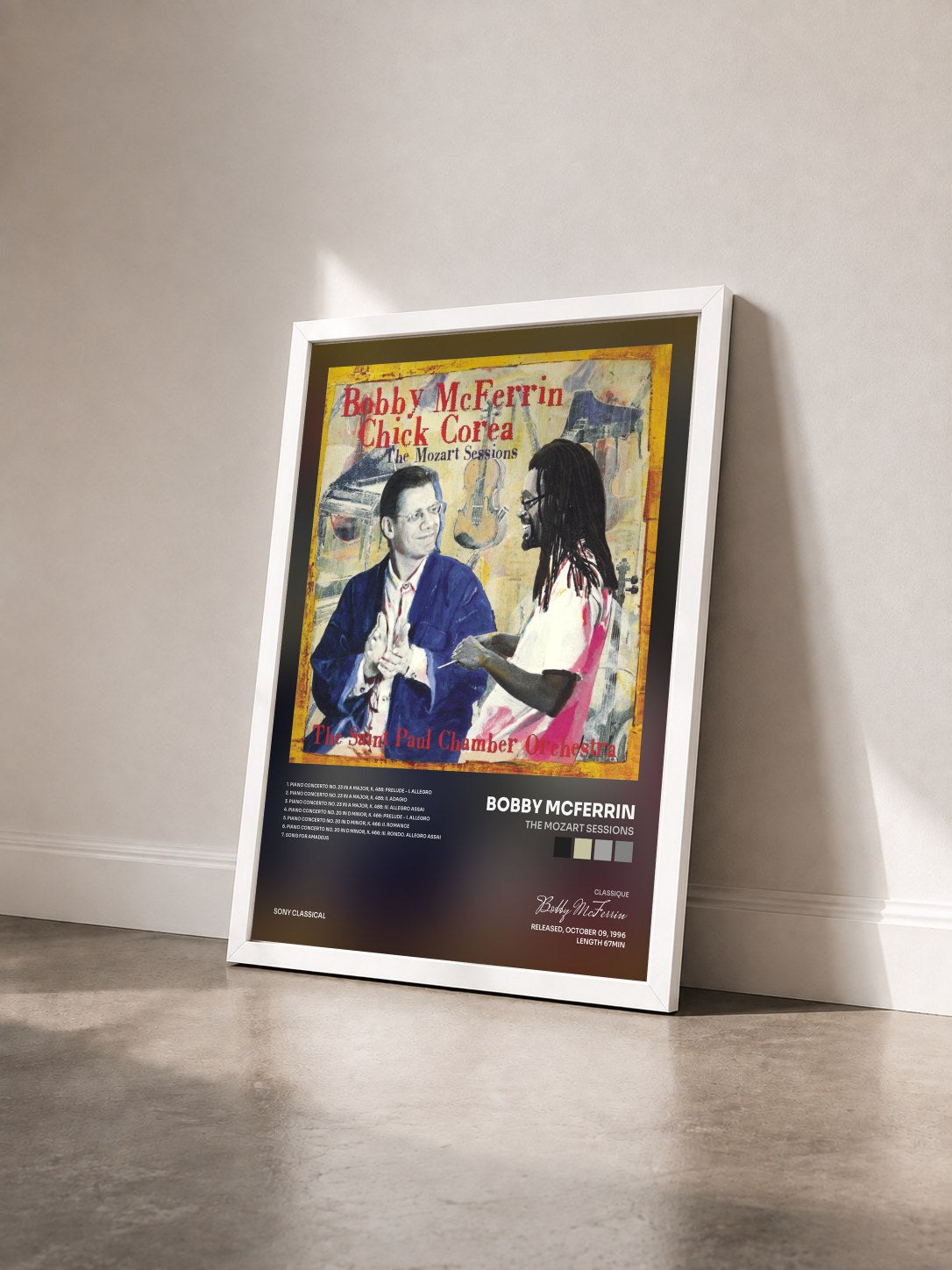 #blanc Tableau de l'album The Mozart Sessions de Bobby McFerrin vu de trois quarts, cadre blanc