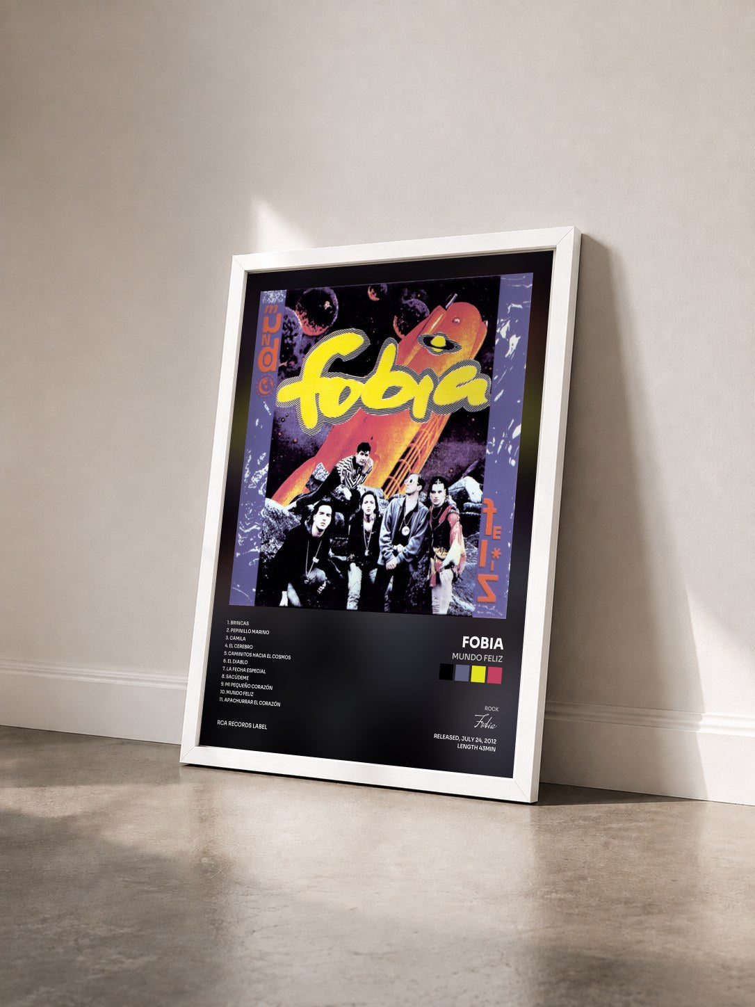 #blanc Tableau de l'album Mundo Feliz de Fobia vu de trois quarts, cadre blanc