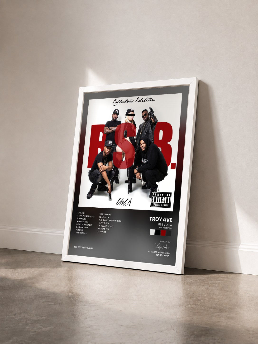 #blanc Tableau de l'album BSB Vol. 4 (Deluxe Edition) de Troy Ave vu de trois quarts, cadre blanc