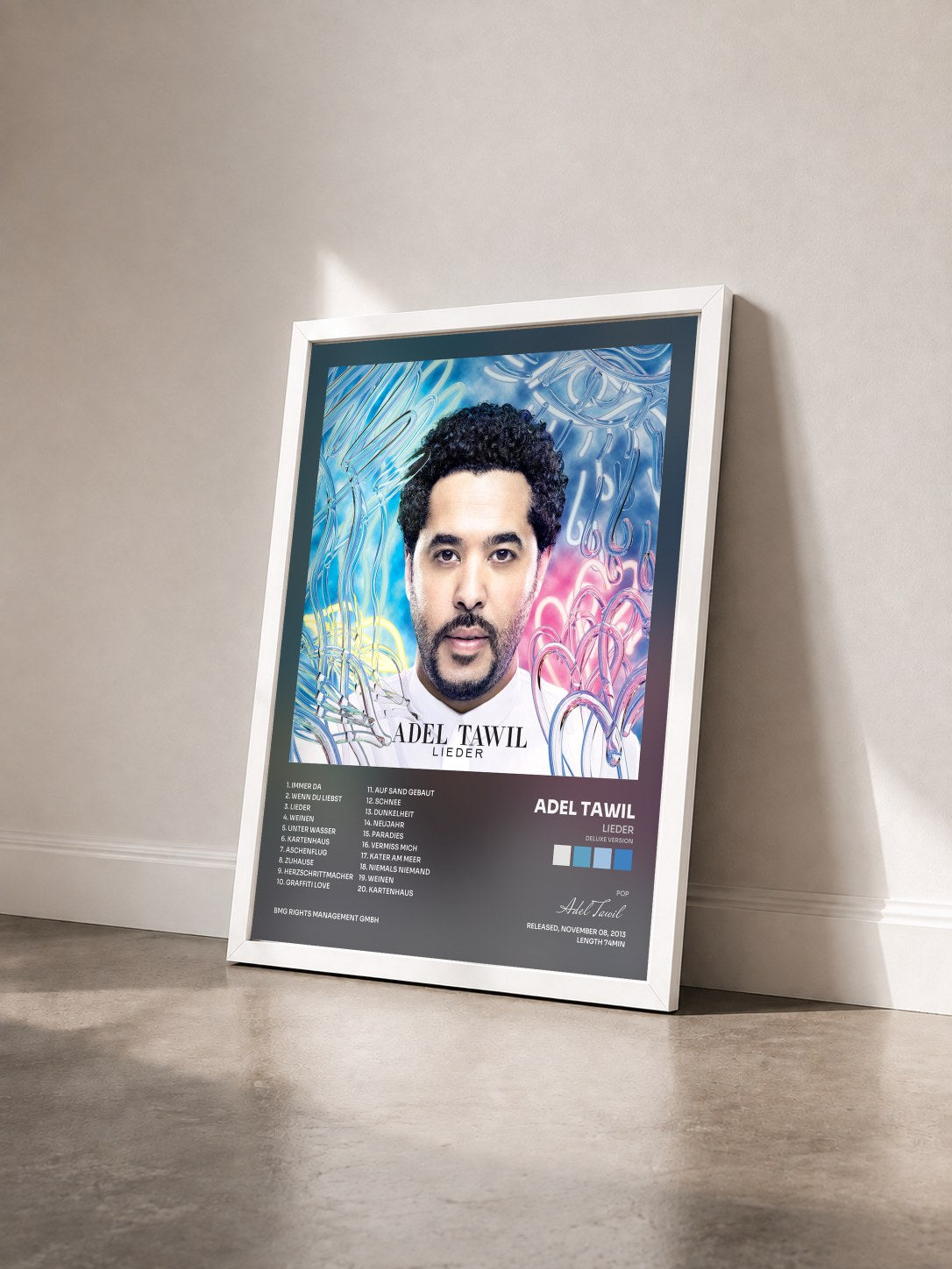 #blanc Tableau de l'album Lieder (Deluxe Version) de Adel Tawil vu de trois quarts, cadre blanc