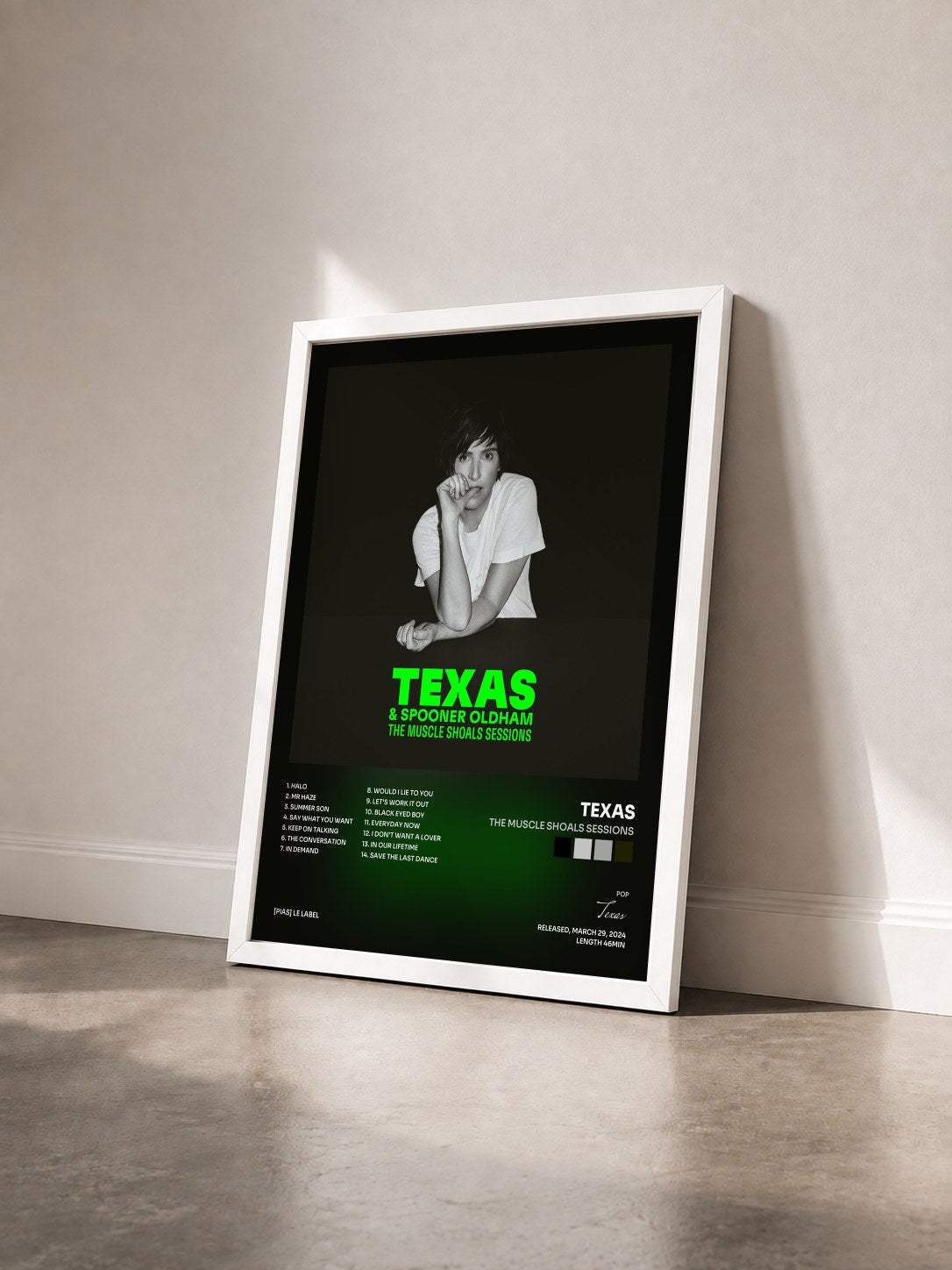 #blanc Tableau de l'album The Muscle Shoals Sessions de Texas vu de trois quarts, cadre blanc